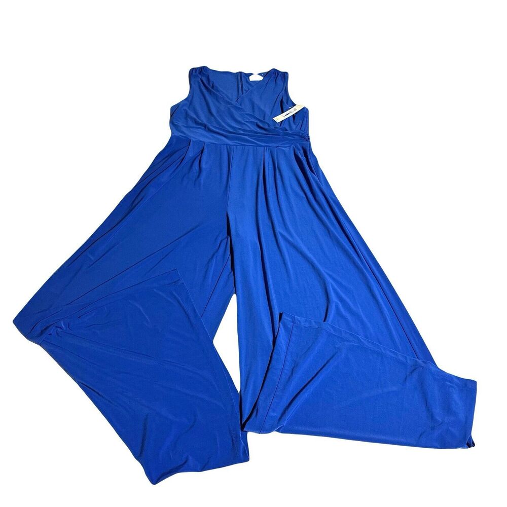 Eliza J Sleeveless Faux Wrap Wide Leg Jumpsuit XL Cobalt Blue MISSING BELT NWT